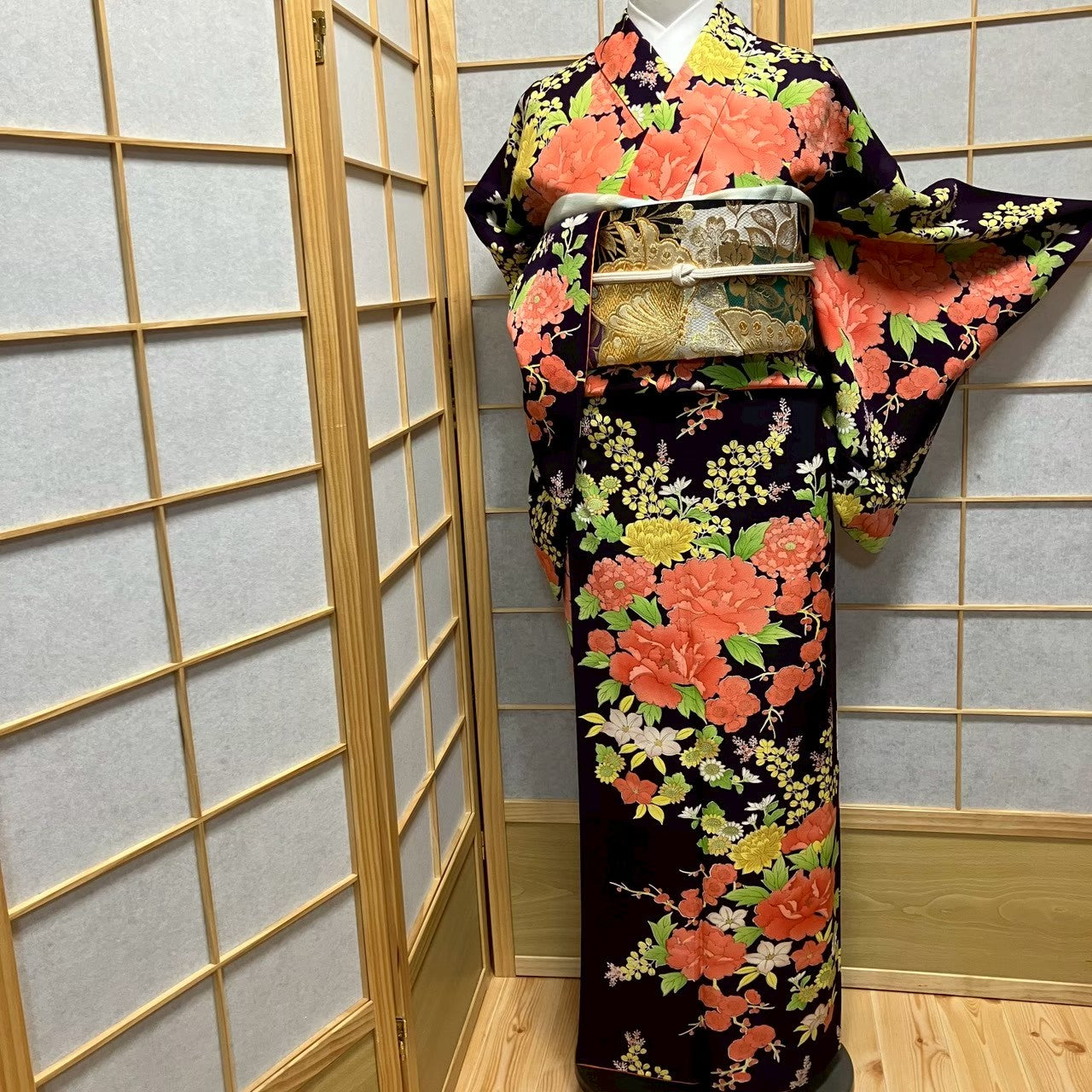 7176# Japanese Kimono Vintage Womens Silk Fabric Robe Kimono only sold