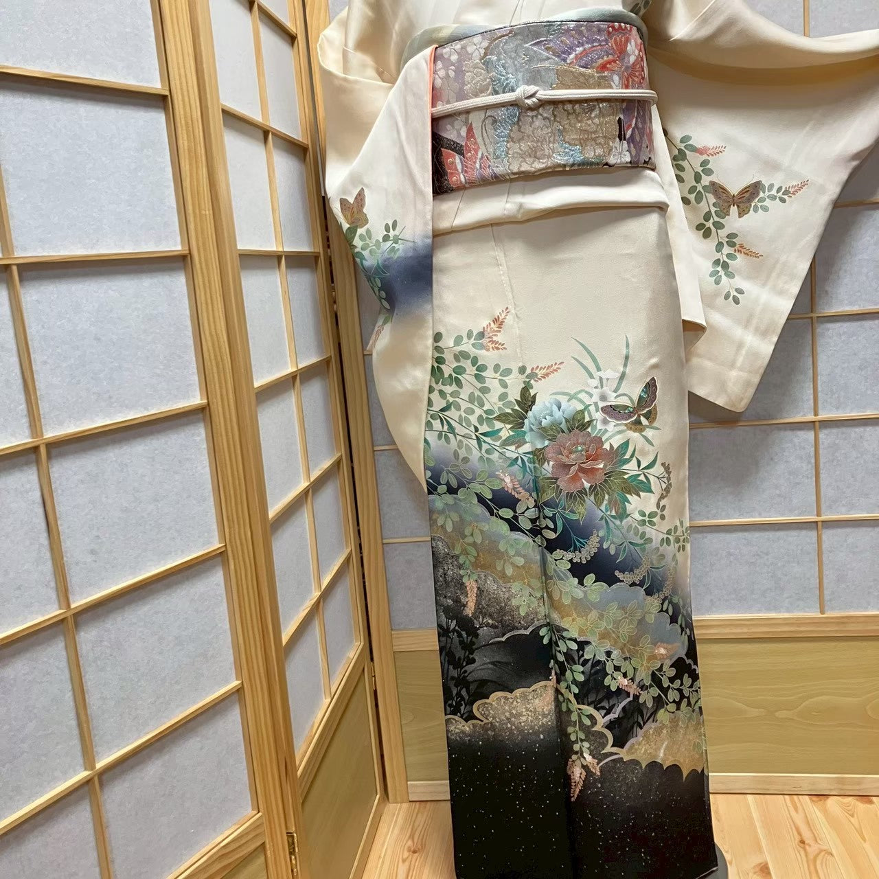 7177# Japanese Kimono Vintage Womens Silk Fabric Robe Kimono only sold