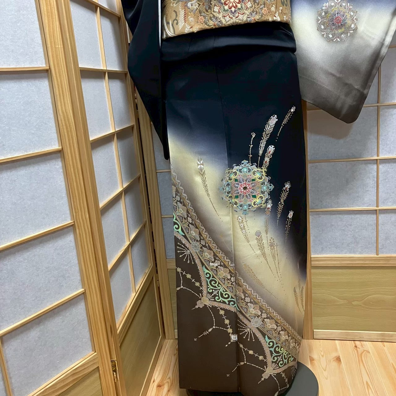 7181# Japanese Kimono Vintage Womens Silk Fabric Robe Kimono only sold