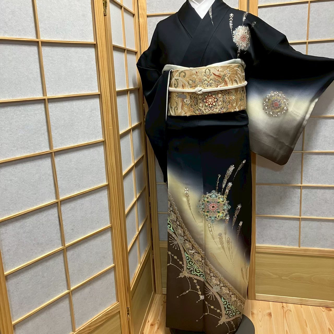 7181# Japanese Kimono Vintage Womens Silk Fabric Robe Kimono only sold