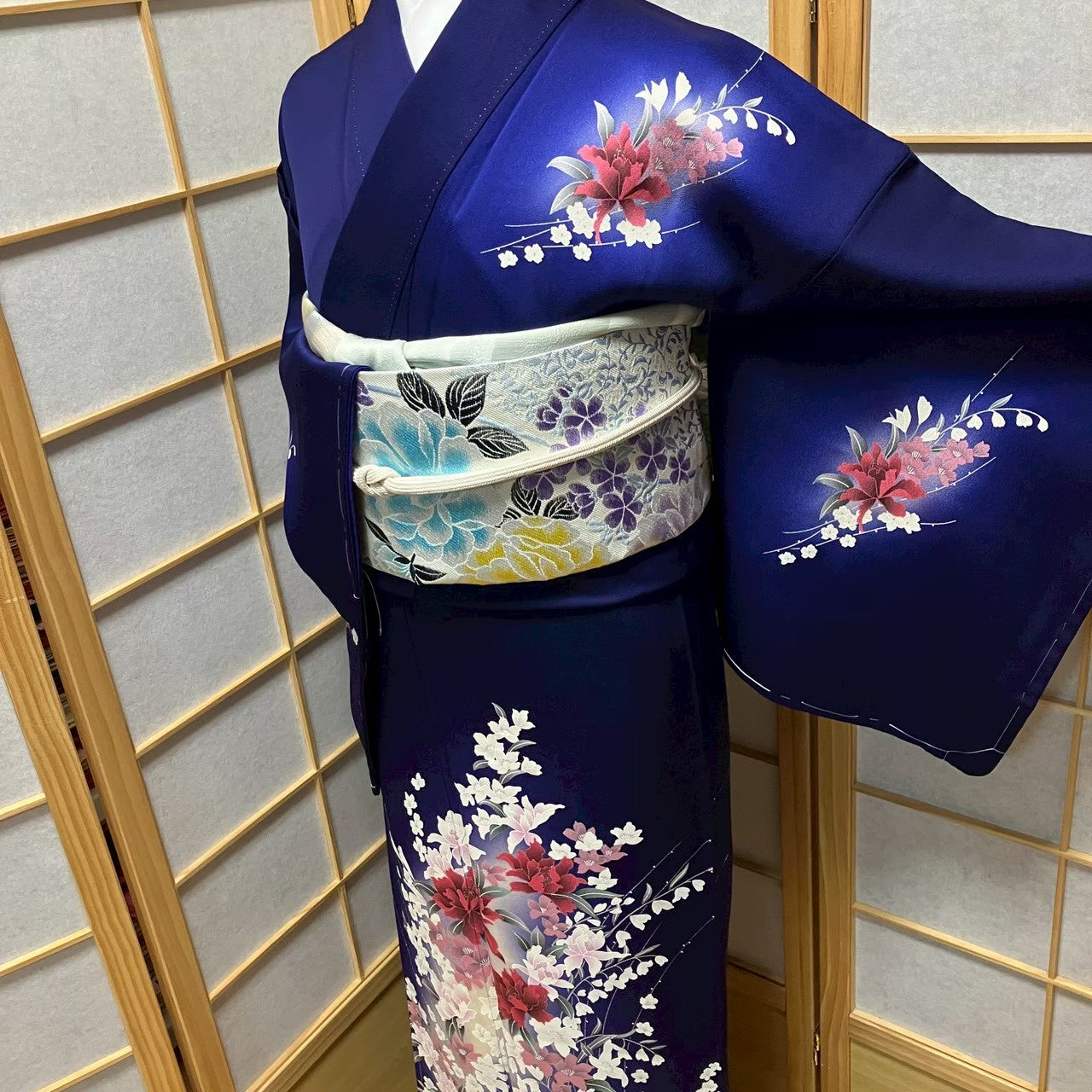 7184# Japanese Kimono Vintage Womens Silk Fabric Robe Kimono only sold Unused