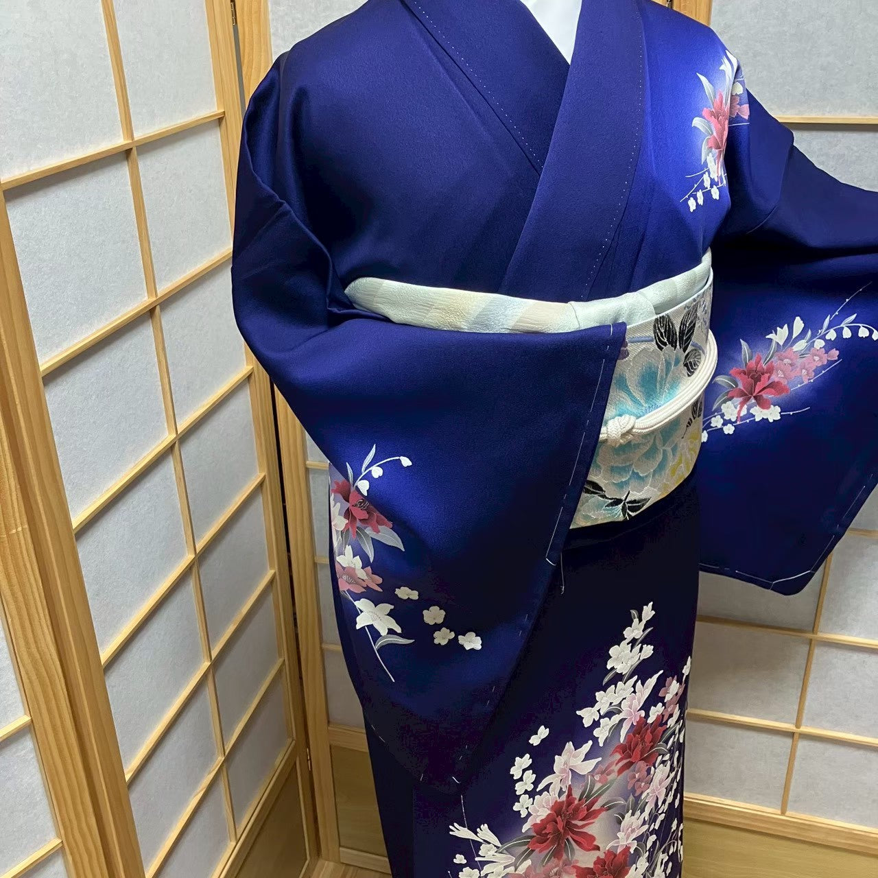 7184# Japanese Kimono Vintage Womens Silk Fabric Robe Kimono only sold Unused