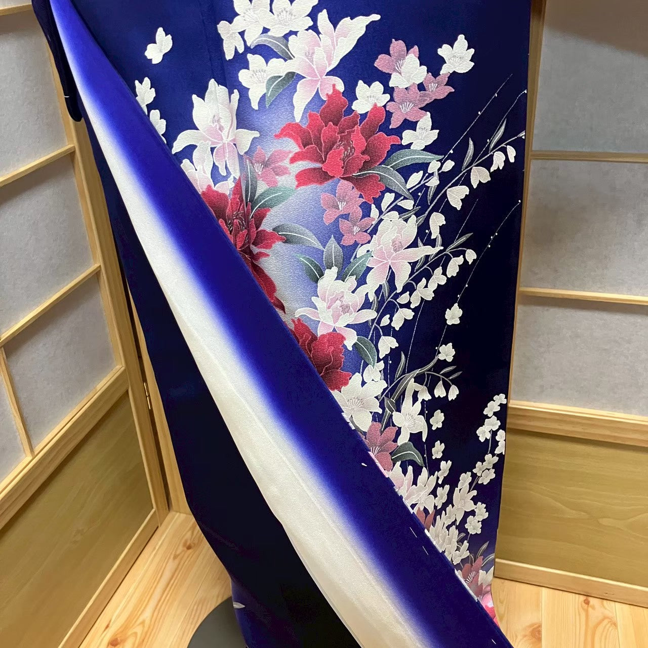 7184# Japanese Kimono Vintage Womens Silk Fabric Robe Kimono only sold Unused