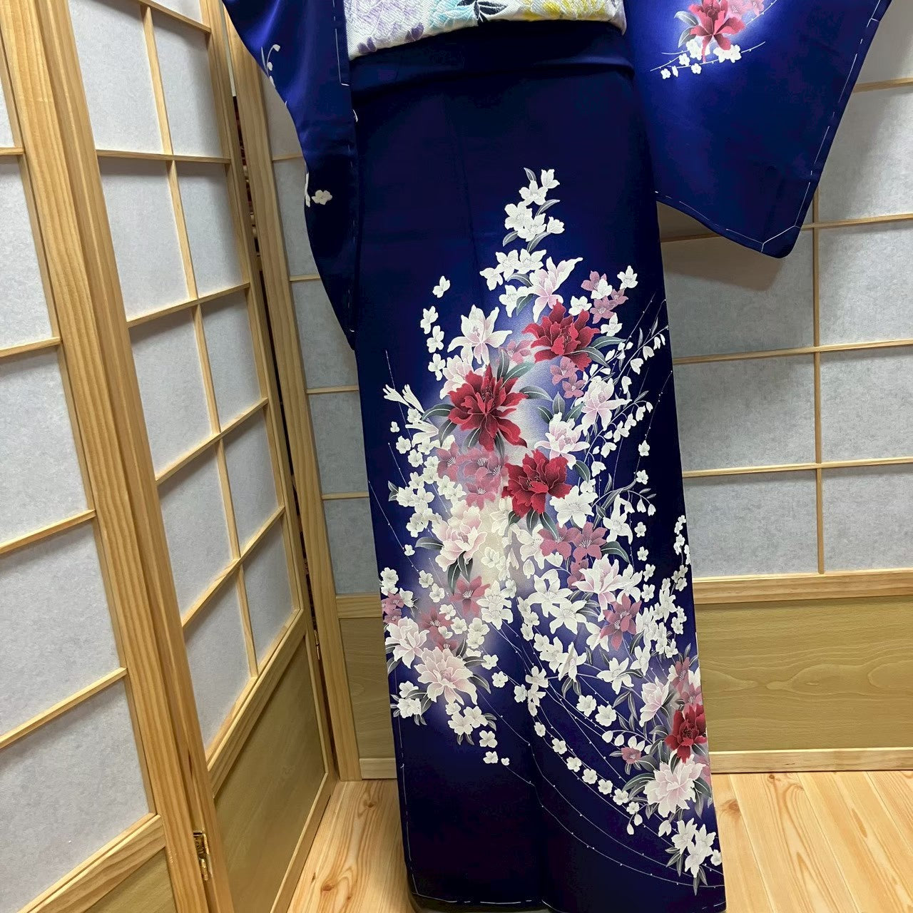 7184# Japanese Kimono Vintage Womens Silk Fabric Robe Kimono only sold Unused