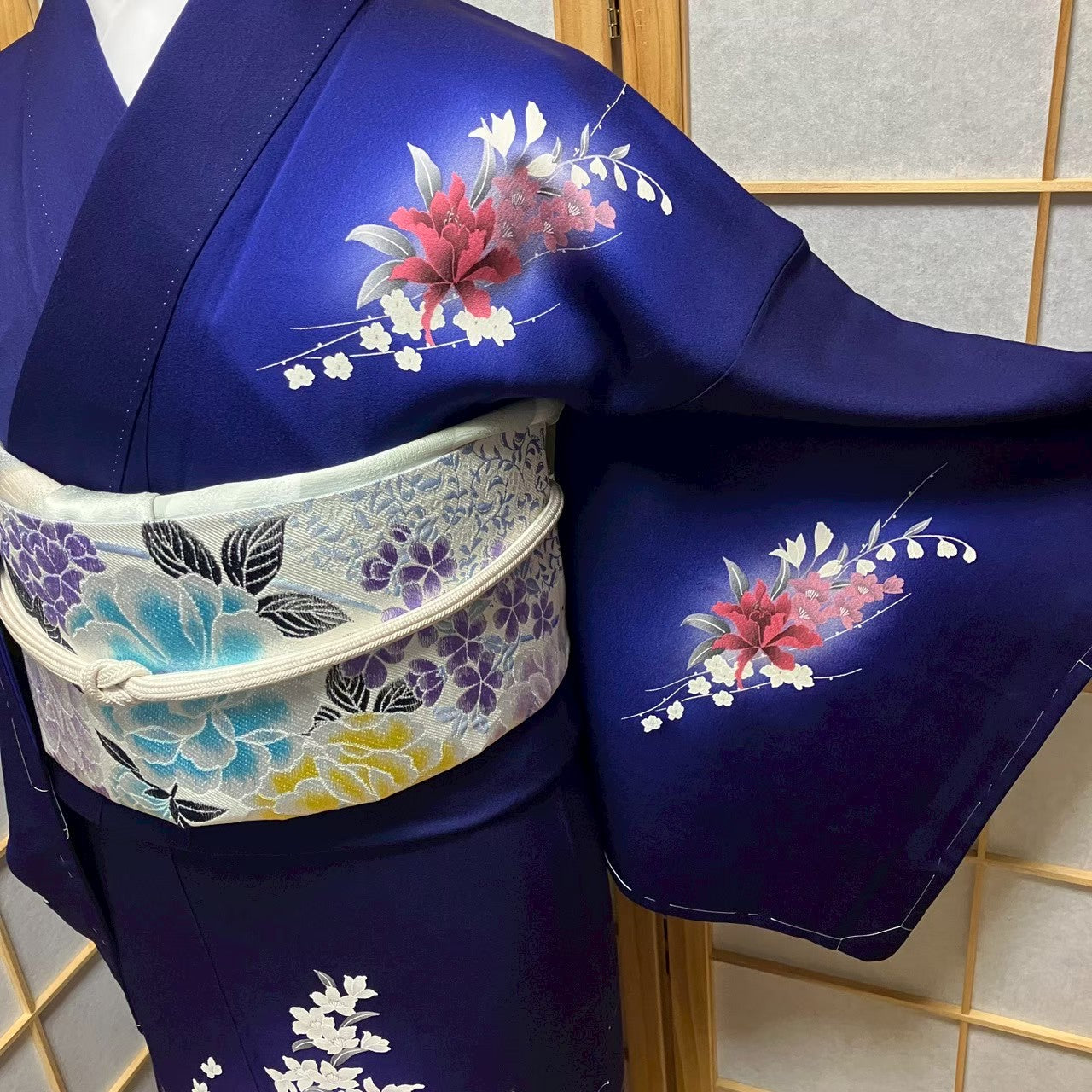 7184# Japanese Kimono Vintage Womens Silk Fabric Robe Kimono only sold Unused