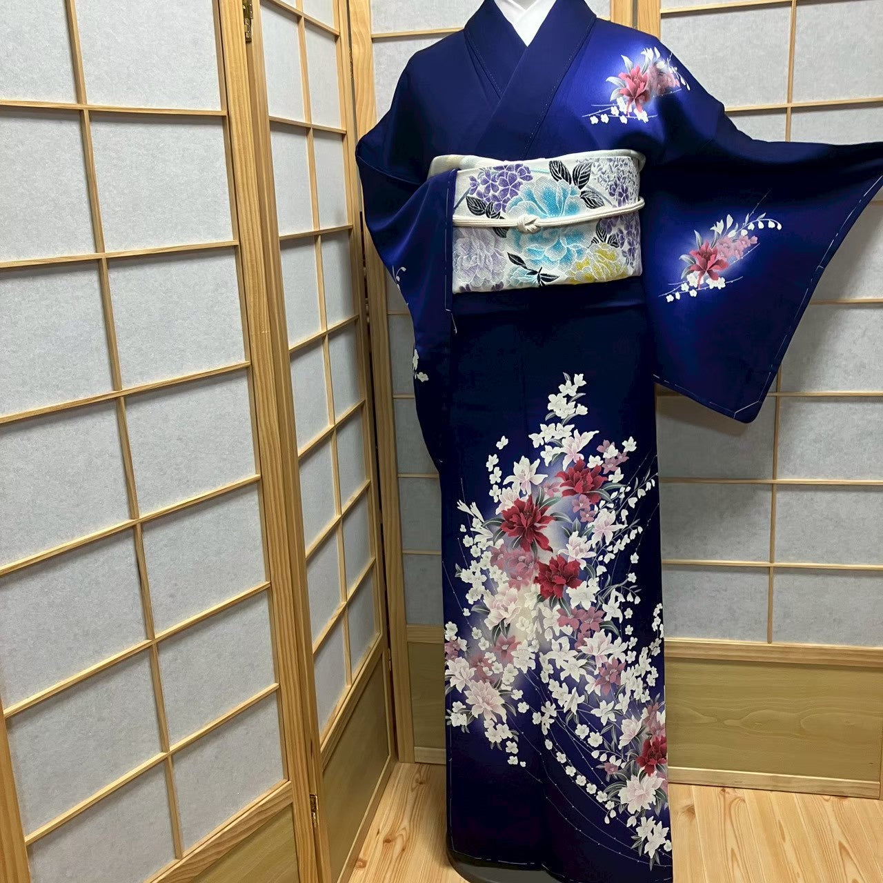 7184# Japanese Kimono Vintage Womens Silk Fabric Robe Kimono only sold Unused