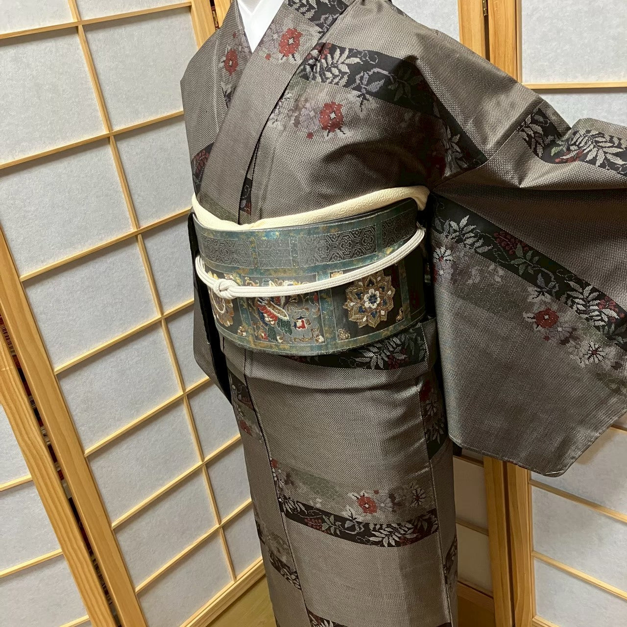 7208# Japanese Kimono Vintage Womens Silk Pongee Fabric Robe Kimono only sold