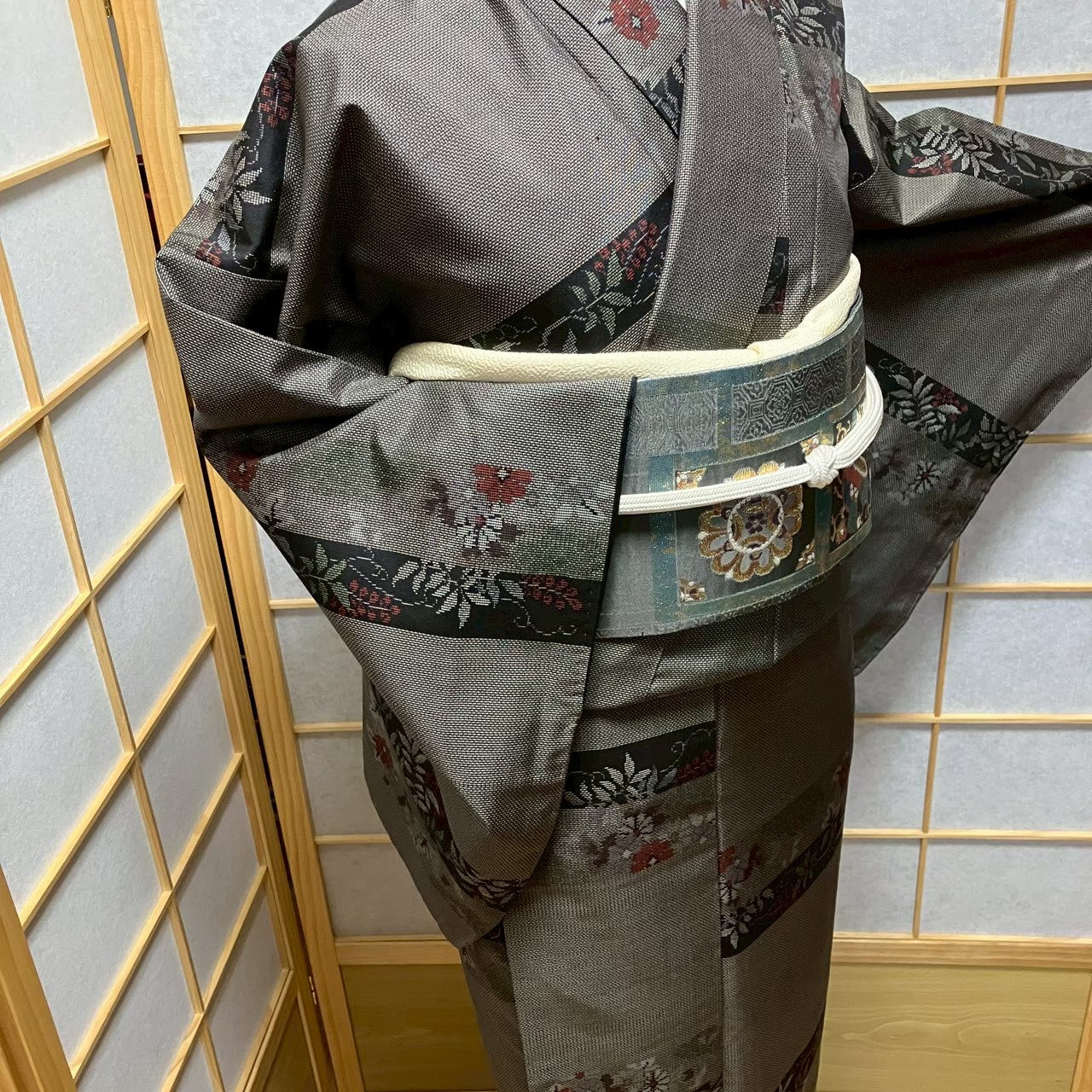 7208# Japanese Kimono Vintage Womens Silk Pongee Fabric Robe Kimono only sold