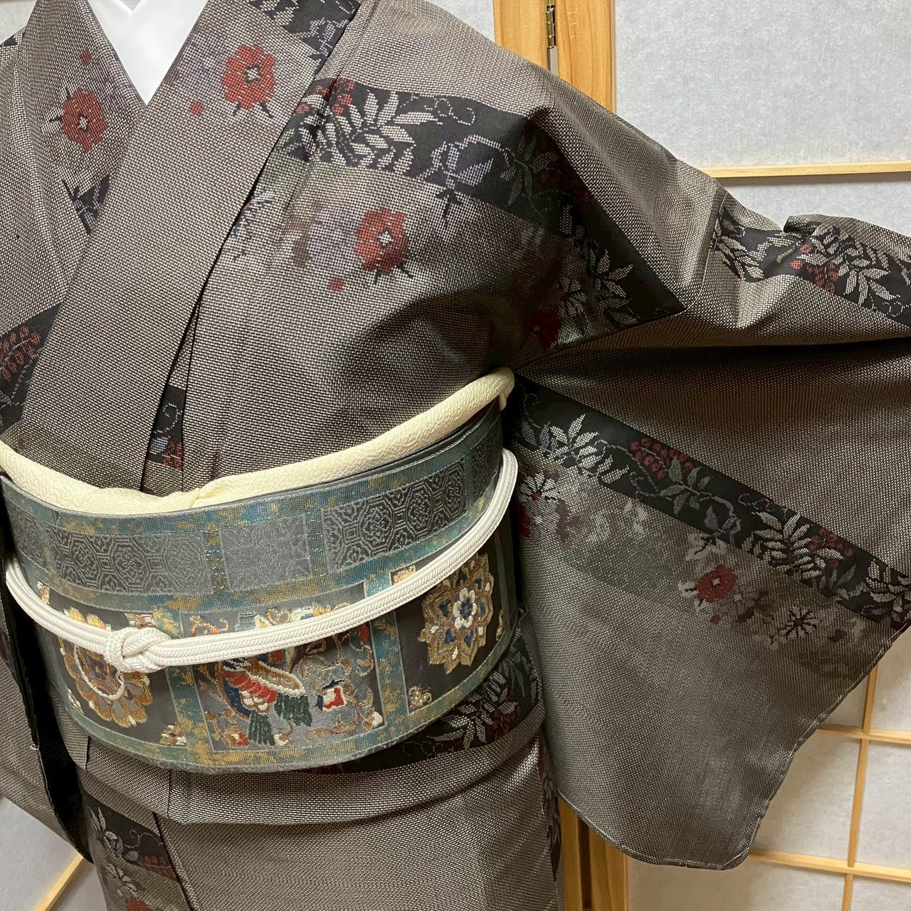7208# Japanese Kimono Vintage Womens Silk Pongee Fabric Robe Kimono only sold