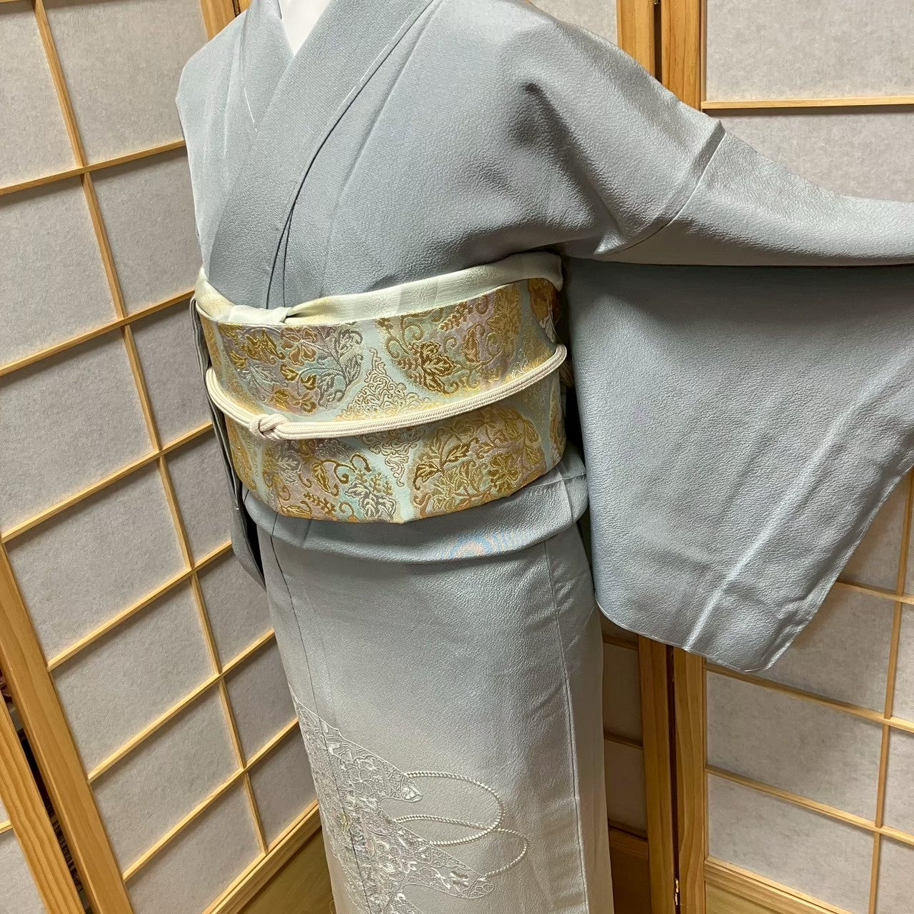 7210# Japanese Kimono Vintage Womens Silk Fabric Robe Kimono only sold Unused