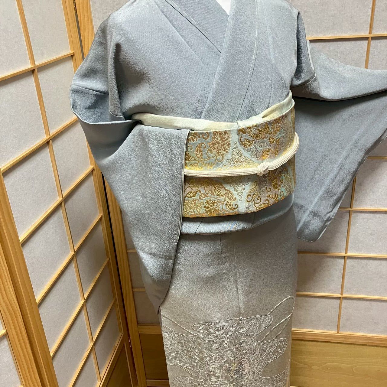 7210# Japanese Kimono Vintage Womens Silk Fabric Robe Kimono only sold Unused