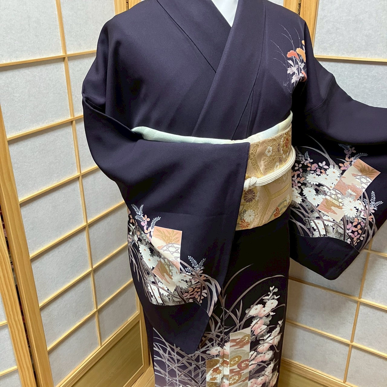 7132# Japanese Kimono Vintage Womens Silk Fabric Robe Kimono only sold