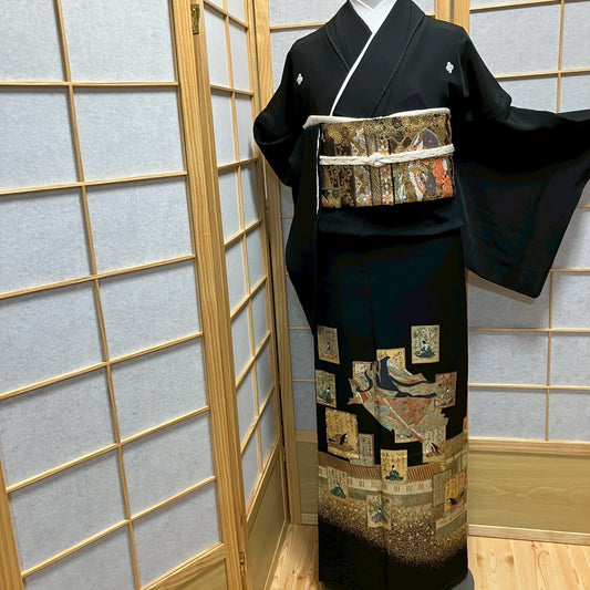 7117# Japanese Tomesode Kimono Vintage Womens Silk Fabric Robe Kimono only sold