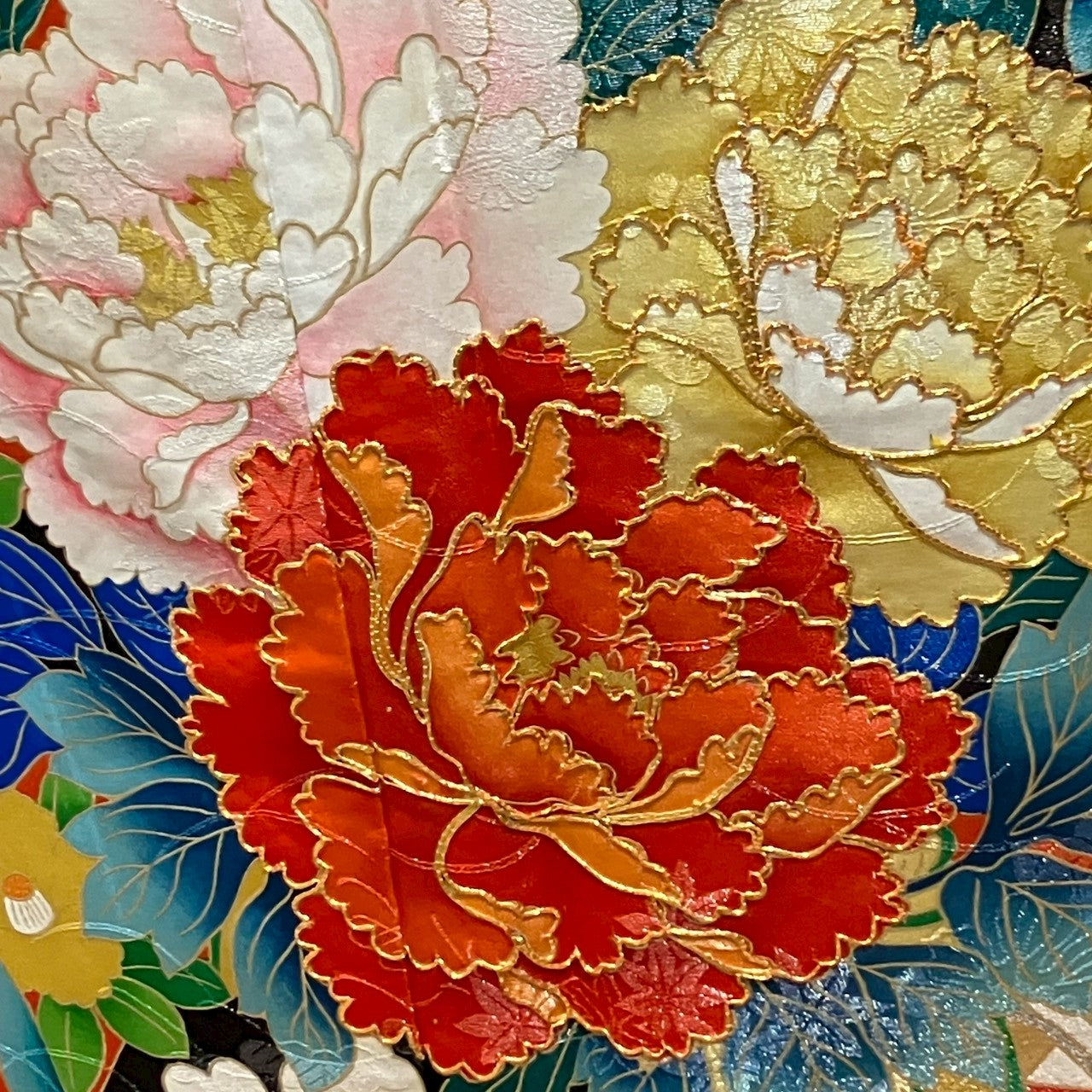 7122# Japanese Vintage Furisode Kimono Obi Obijime Obiage 4-Piece Set Silk Robe