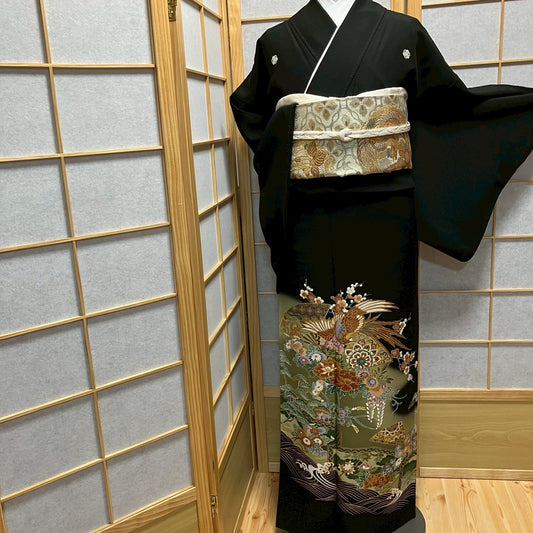 7136# Japanese Tomesode Kimono Vintage Womens Silk Fabric Robe Kimono only sold