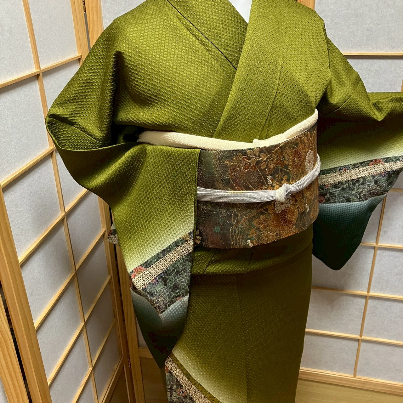 7145# Japanese Kimono Vintage Womens Silk Fabric Robe Kimono only sold Shibori