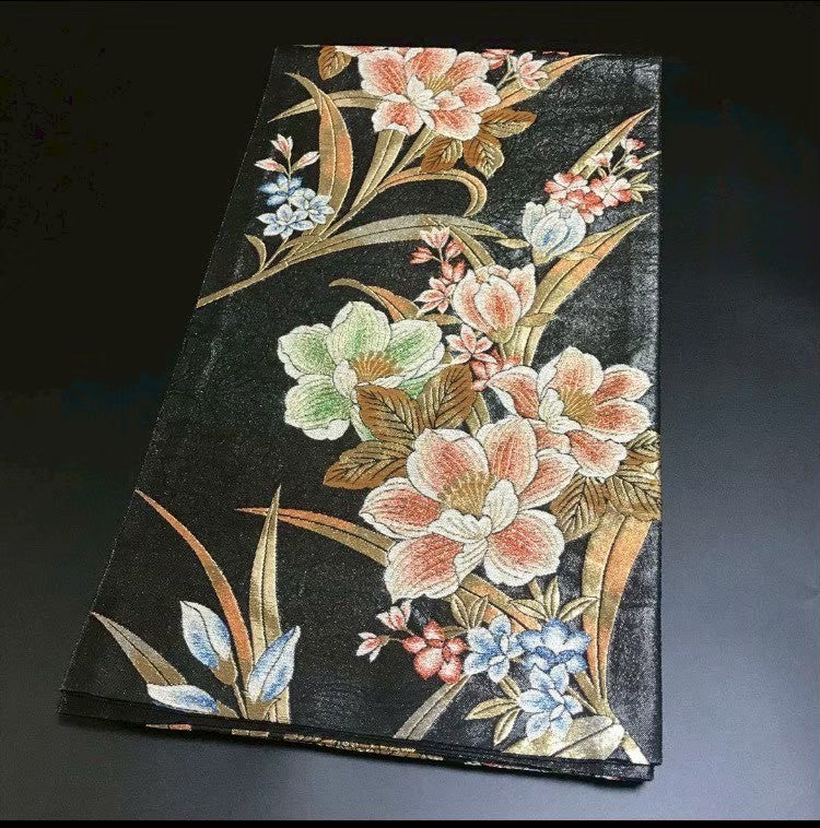 7219# Japanese Vintage Furisode Kimono Obi Obijime Obiage 4-Piece Set Silk Robe