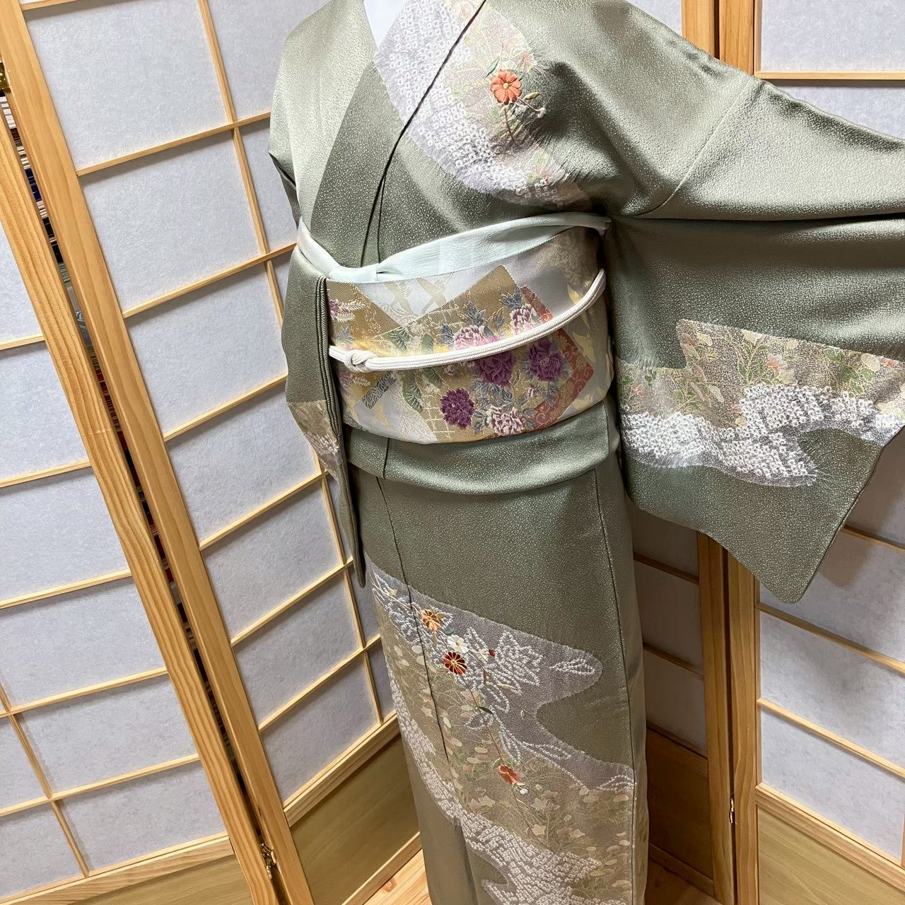 7474# Japanese Kimono Vintage Womens Silk Fabric Robe Kimono only sold Shibori