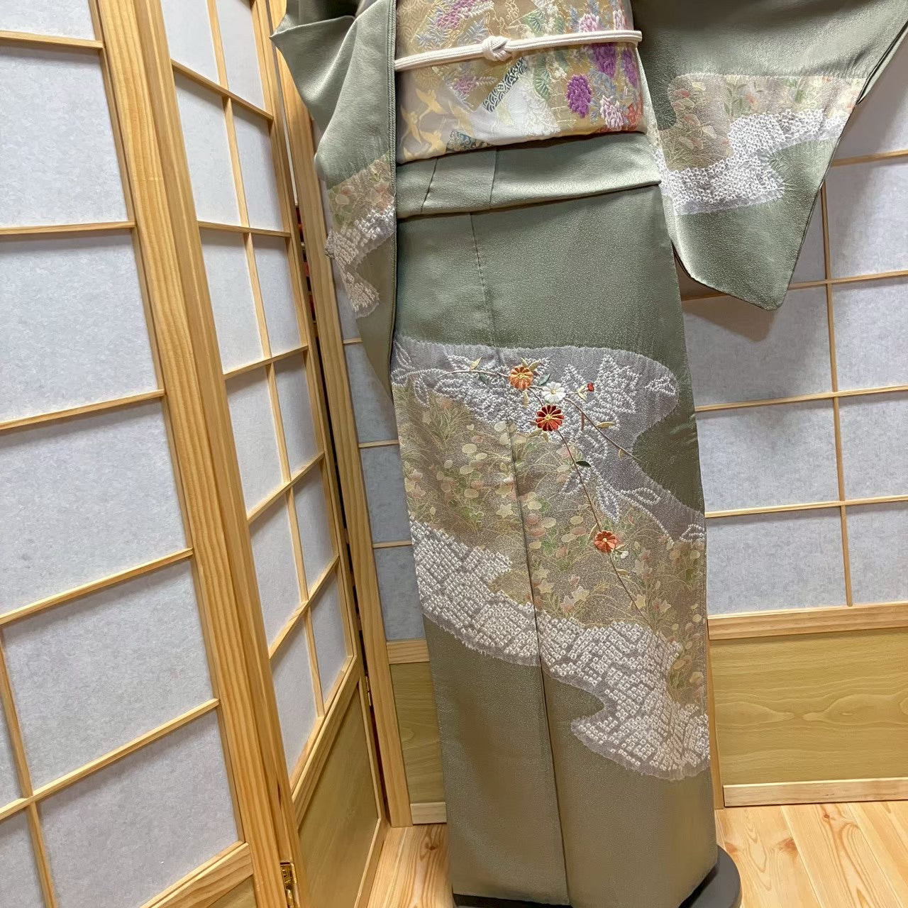 7474# Japanese Kimono Vintage Womens Silk Fabric Robe Kimono only sold Shibori