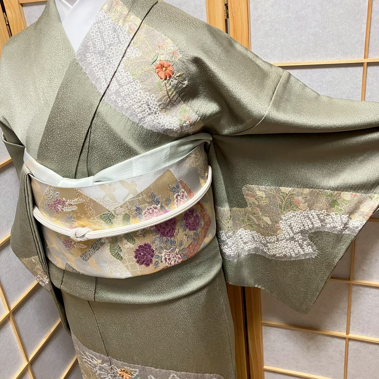 7474# Japanese Kimono Vintage Womens Silk Fabric Robe Kimono only sold Shibori