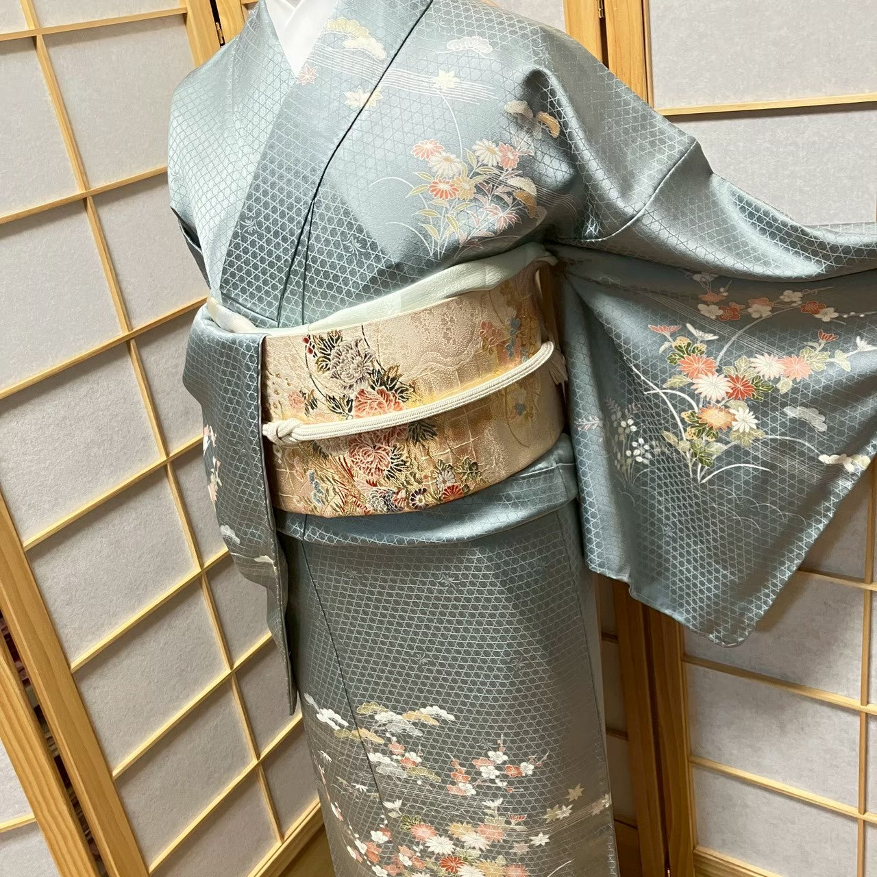 7473# Japanese Kimono Vintage Womens Silk Fabric Robe Kimono only sold