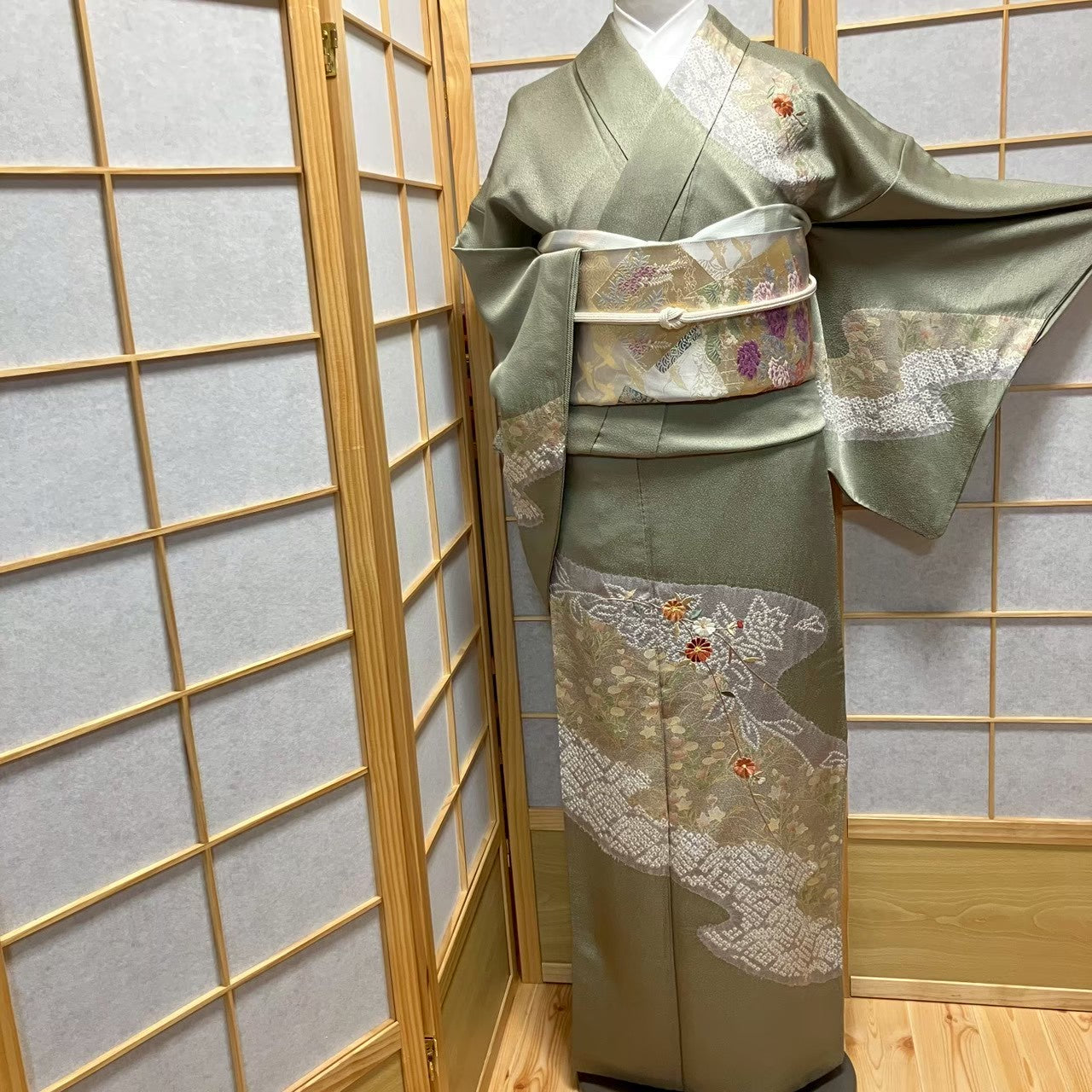 7474# Japanese Kimono Vintage Womens Silk Fabric Robe Kimono only sold Shibori