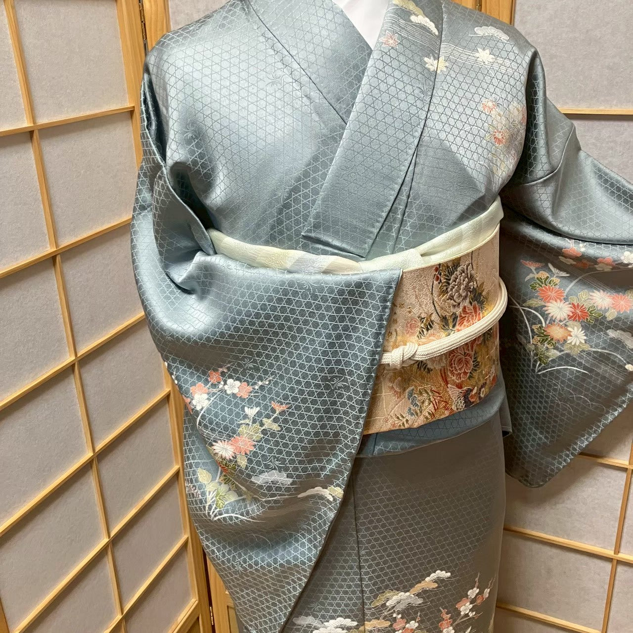 7473# Japanese Kimono Vintage Womens Silk Fabric Robe Kimono only sold