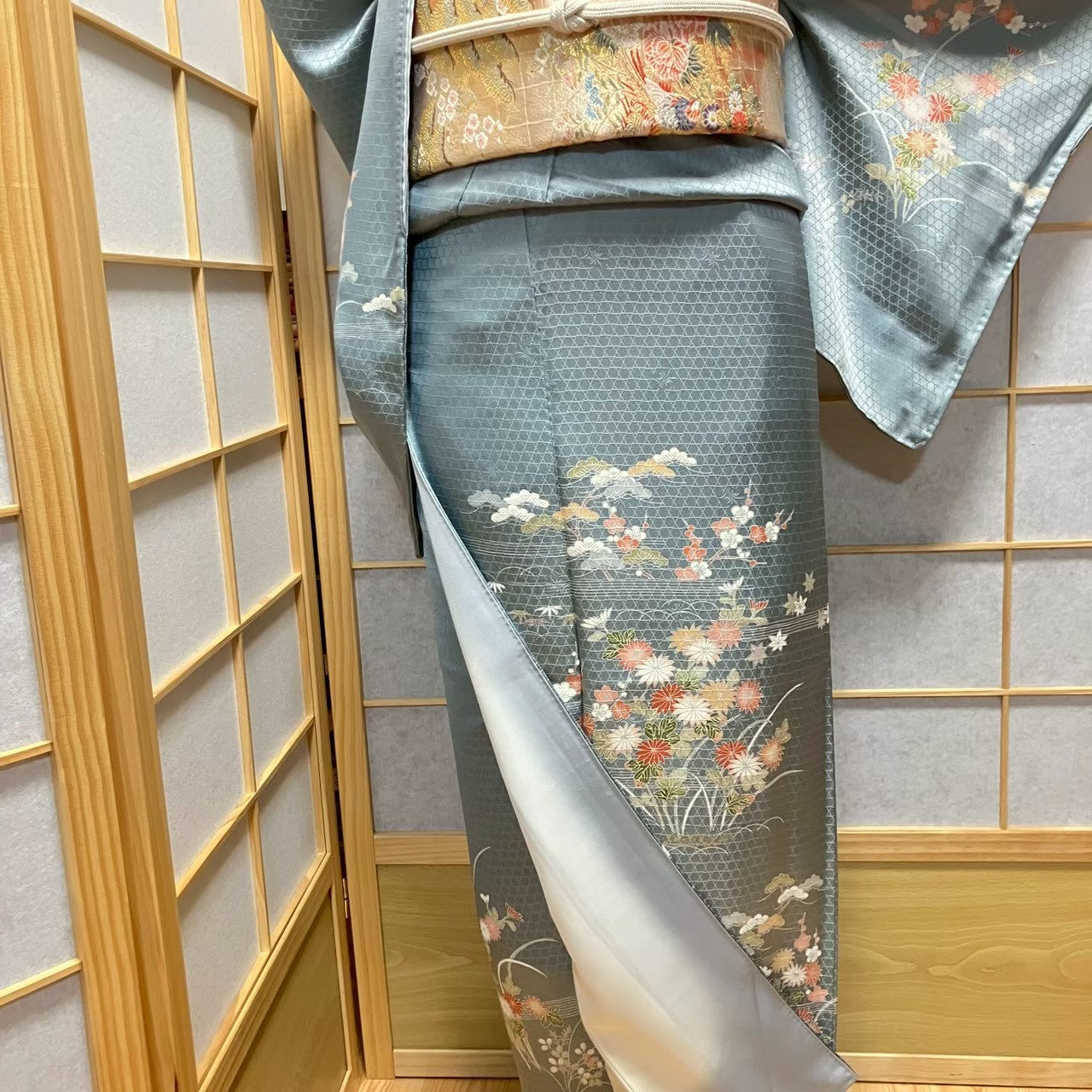 7473# Japanese Kimono Vintage Womens Silk Fabric Robe Kimono only sold