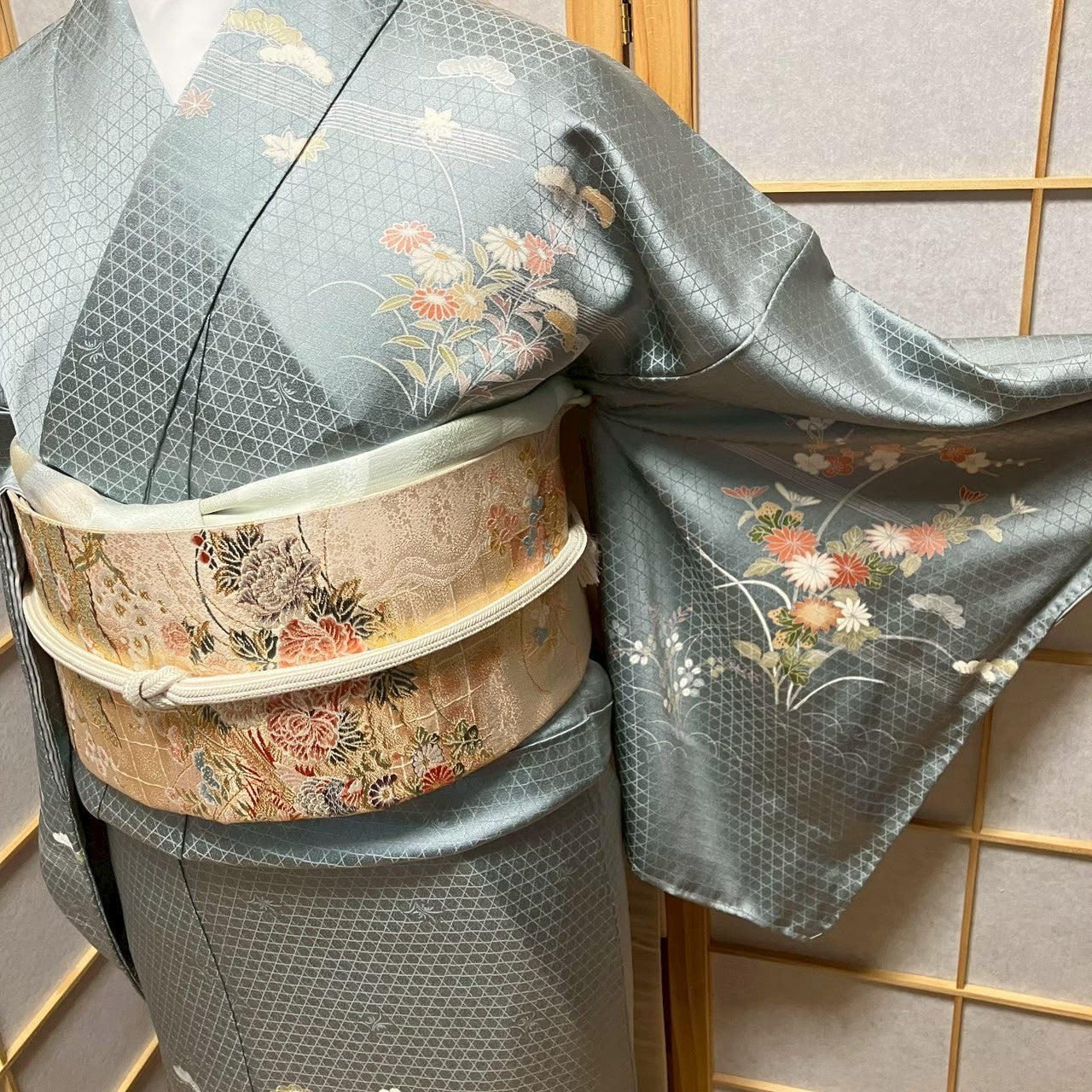 7473# Japanese Kimono Vintage Womens Silk Fabric Robe Kimono only sold