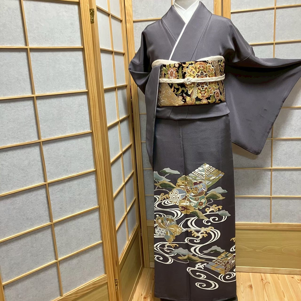 7481# Japanese Tomesode Kimono Vintage Womens Silk Fabric Robe Kimono only sold