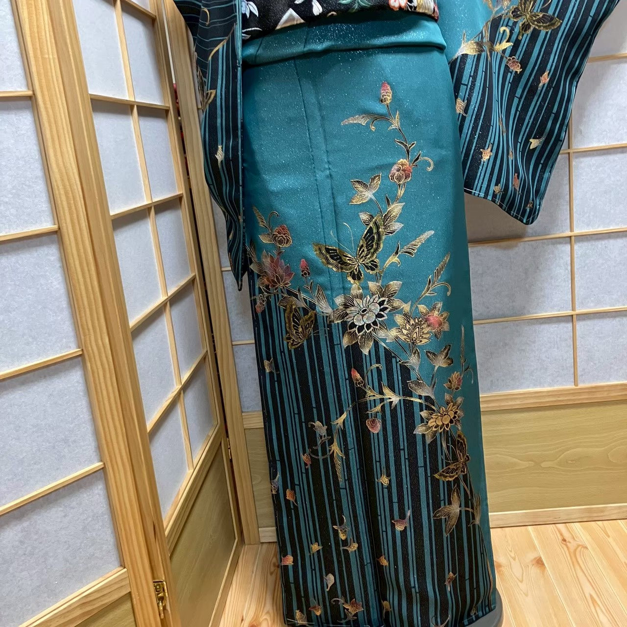 7482# Japanese Kimono Vintage Womens Silk Fabric Robe Kimono only sold Unused