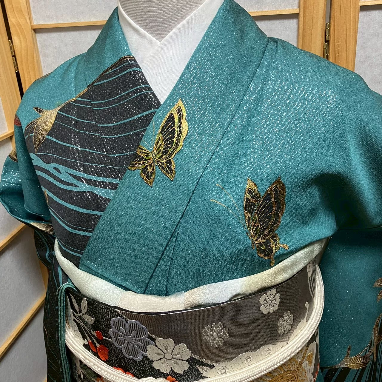 7482# Japanese Kimono Vintage Womens Silk Fabric Robe Kimono only sold Unused