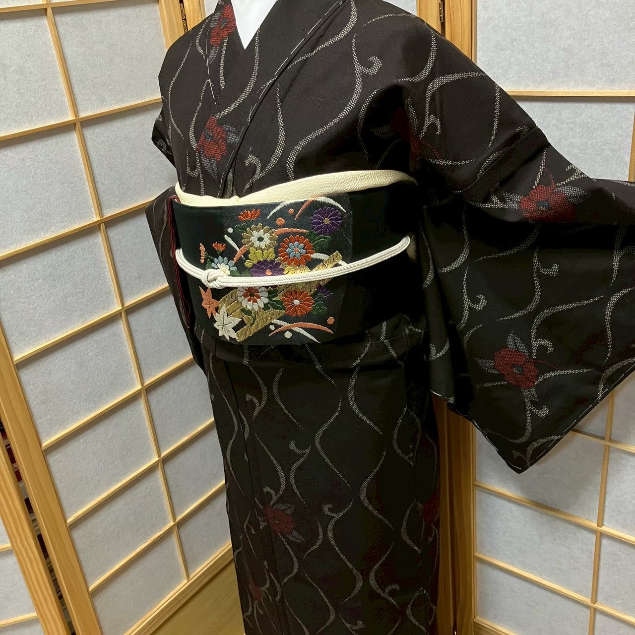 7483# Japanese Kimono Vintage Womens Silk Pongee Fabric Robe Kimono only sold