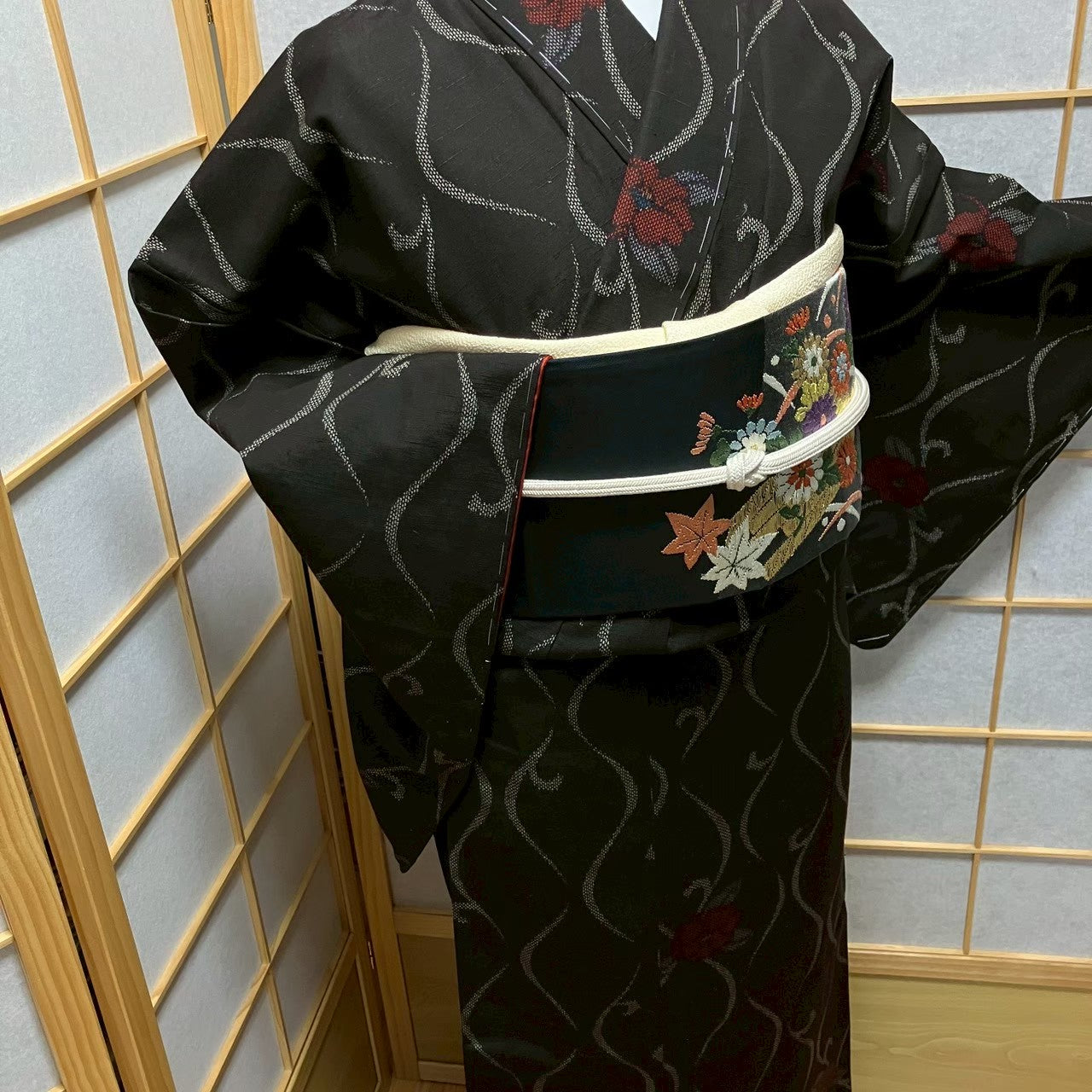 7483# Japanese Kimono Vintage Womens Silk Pongee Fabric Robe Kimono only sold