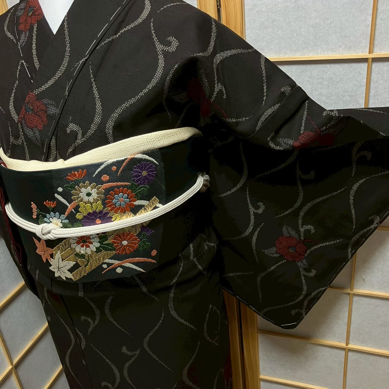 7483# Japanese Kimono Vintage Womens Silk Pongee Fabric Robe Kimono only sold