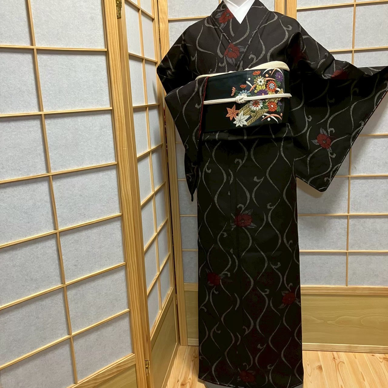 7483# Japanese Kimono Vintage Womens Silk Pongee Fabric Robe Kimono only sold