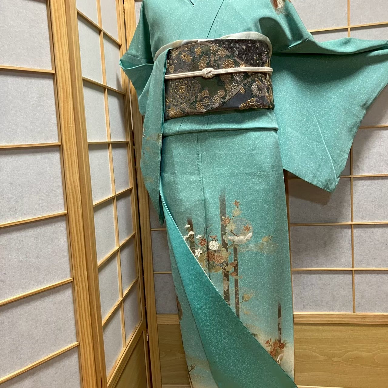 7487# Japanese Kimono Vintage Womens Silk Fabric Robe Kimono only sold