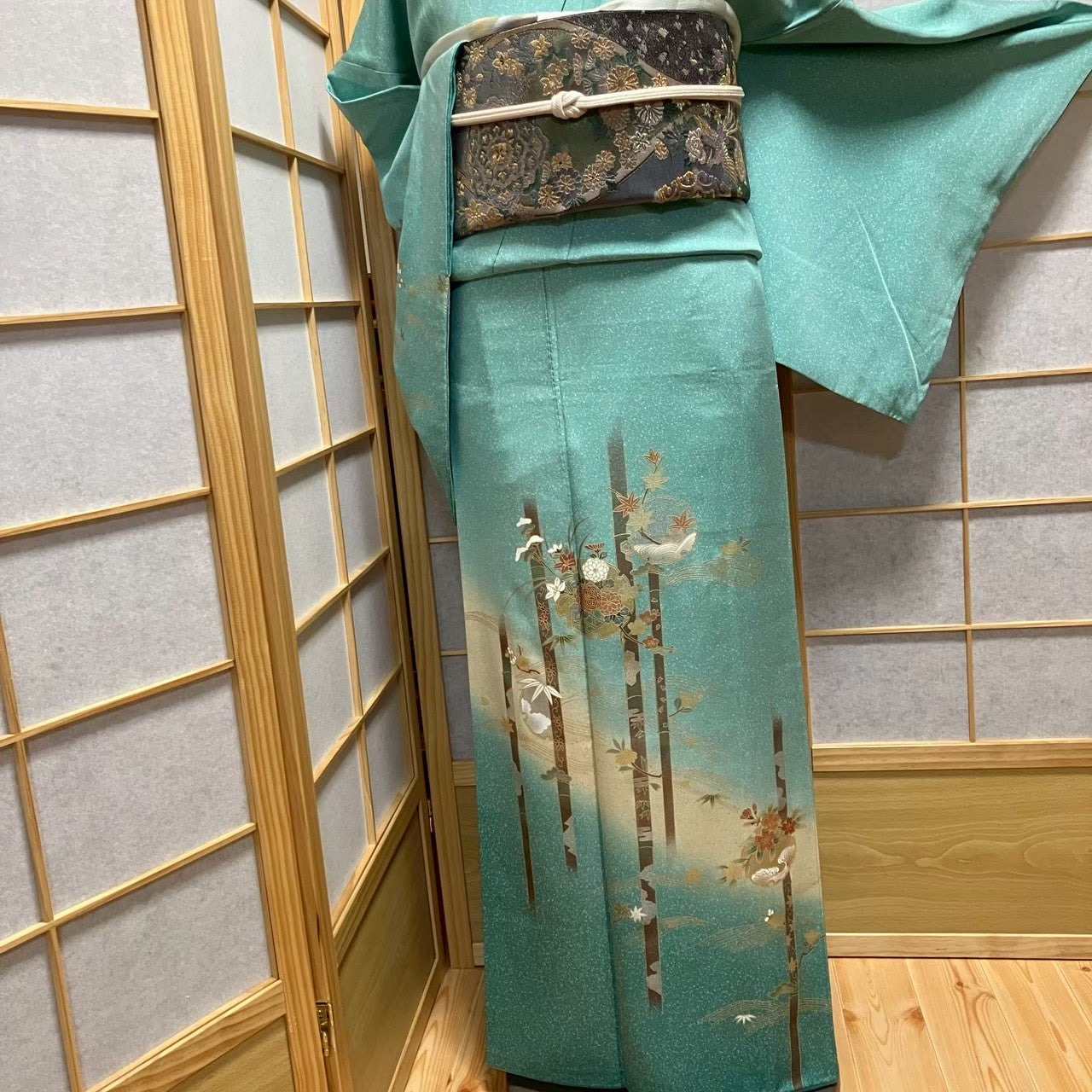 7487# Japanese Kimono Vintage Womens Silk Fabric Robe Kimono only sold