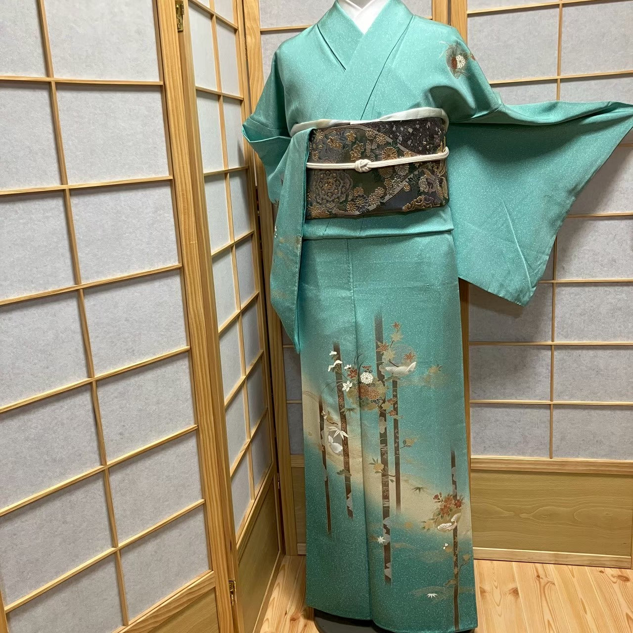 7487# Japanese Kimono Vintage Womens Silk Fabric Robe Kimono only sold