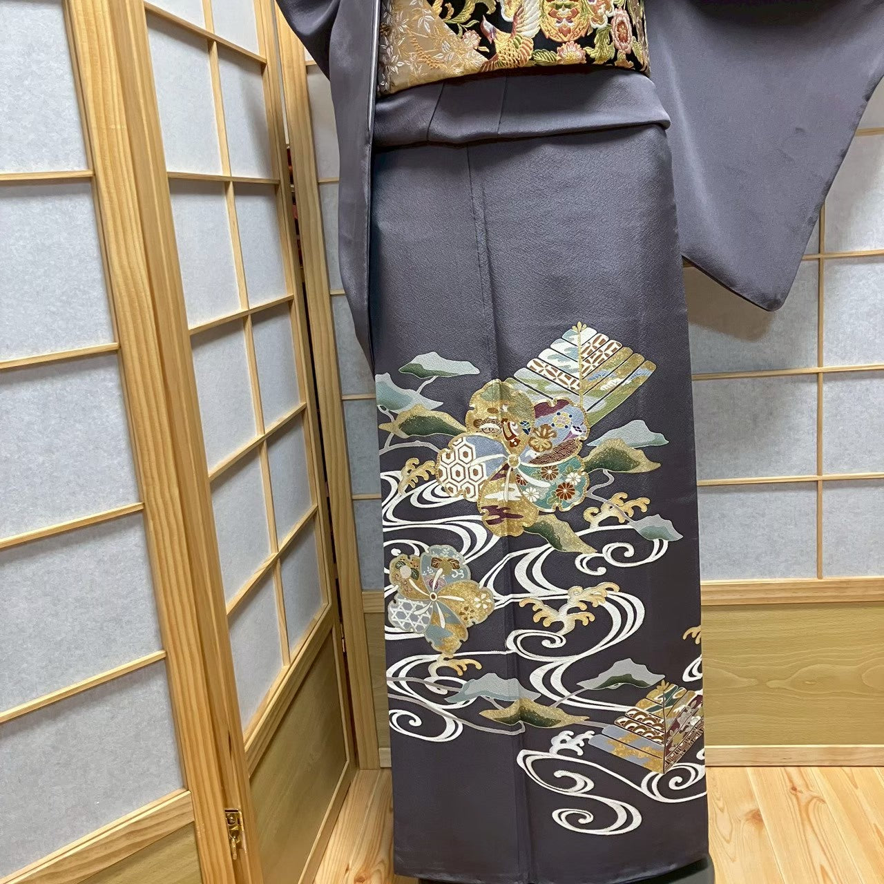 7481# Japanese Tomesode Kimono Vintage Womens Silk Fabric Robe Kimono only sold