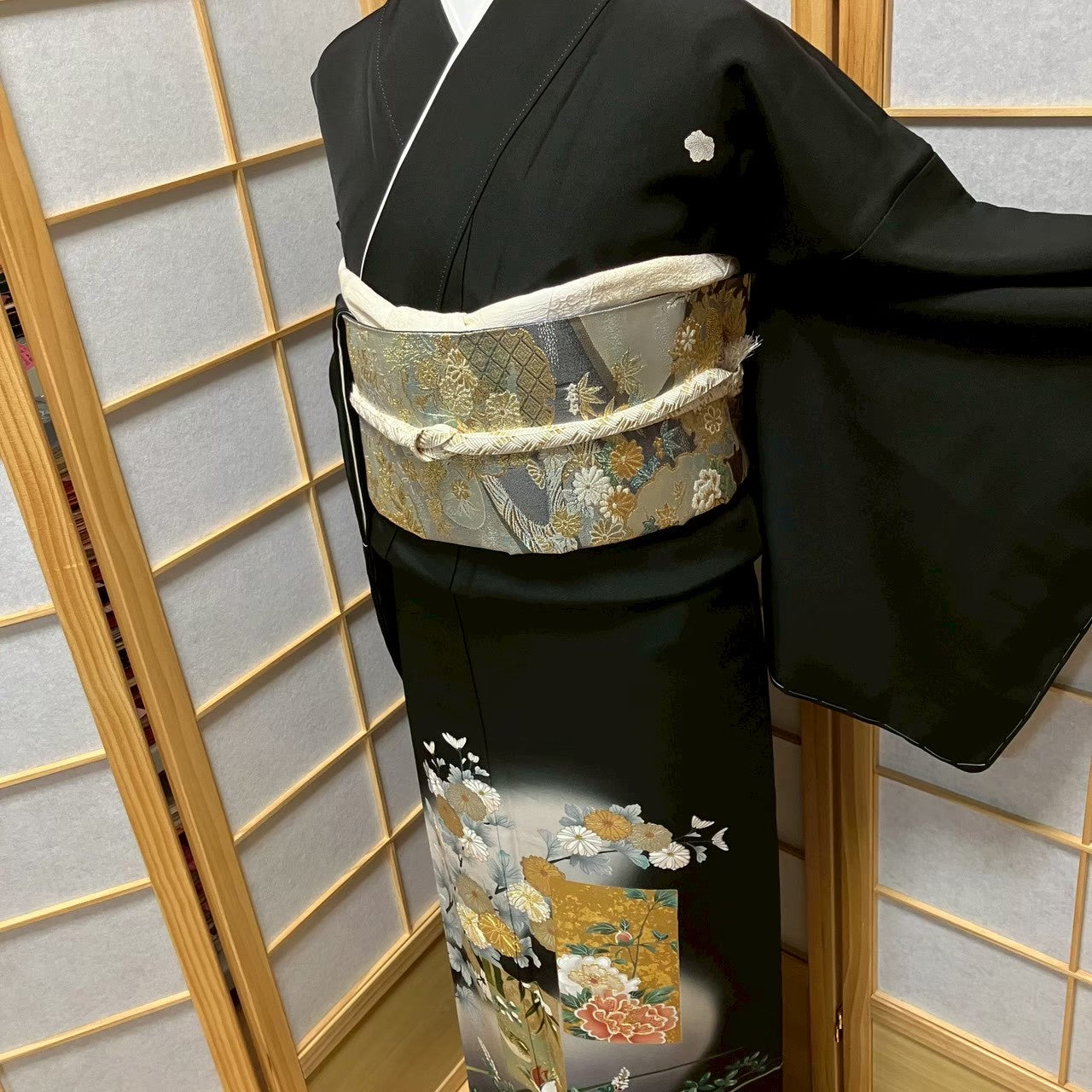7489# Japanese Tomesode Kimono Vintage Womens Silk Fabric Robe Kimono only sold
