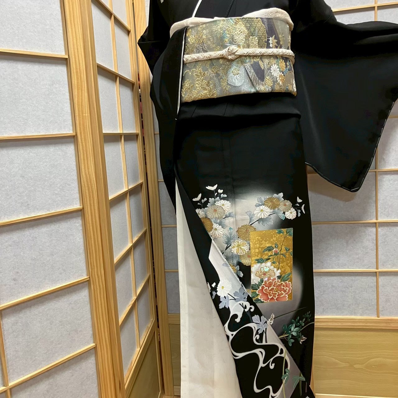 7489# Japanese Tomesode Kimono Vintage Womens Silk Fabric Robe Kimono only sold