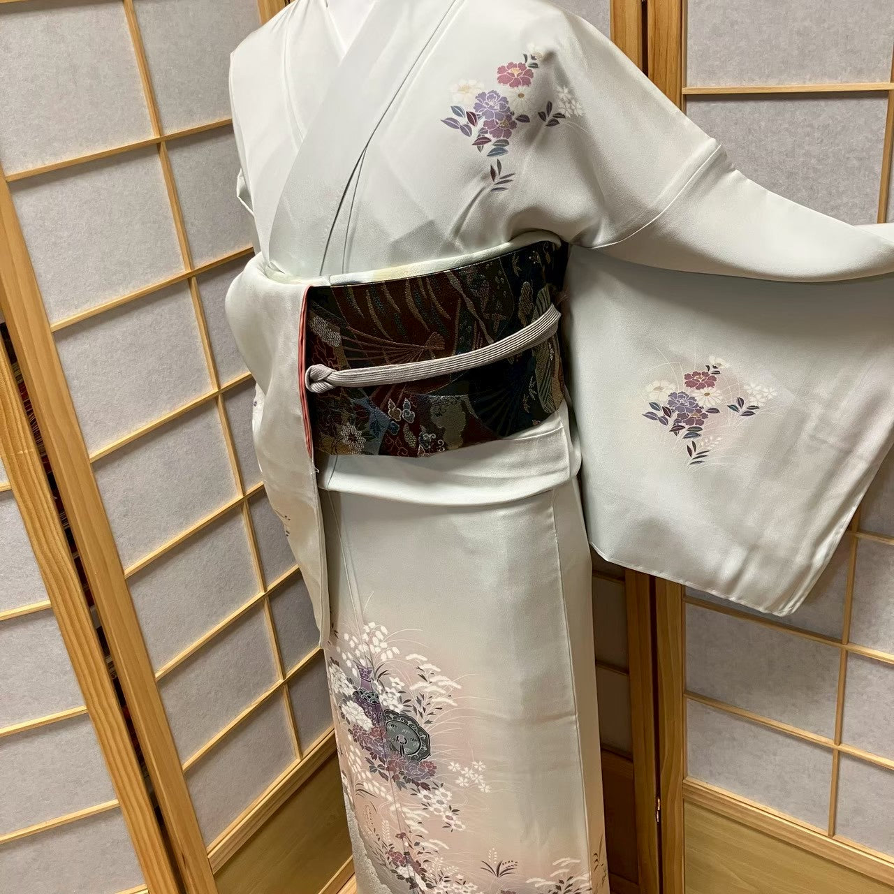 7497# Japanese Kimono Vintage Womens Silk Fabric Robe Kimono only sold