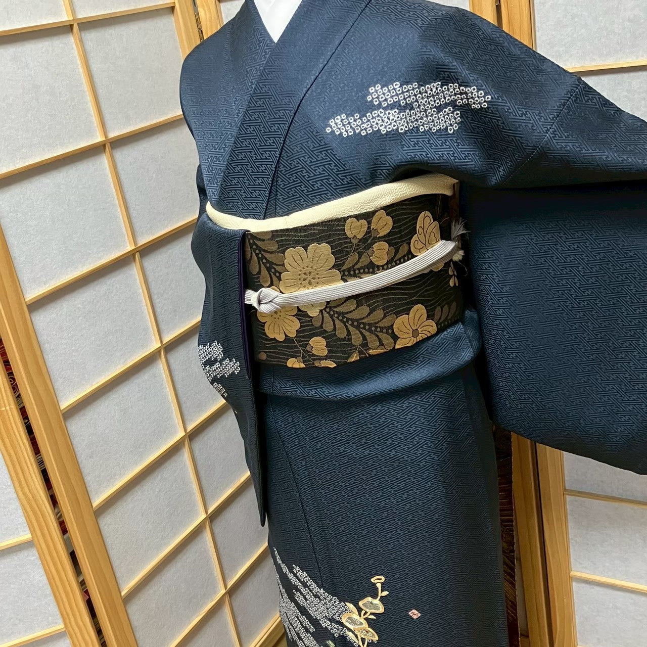 7502# Japanese Kimono Vintage Womens Silk Fabric Robe Kimono only sold Shibori