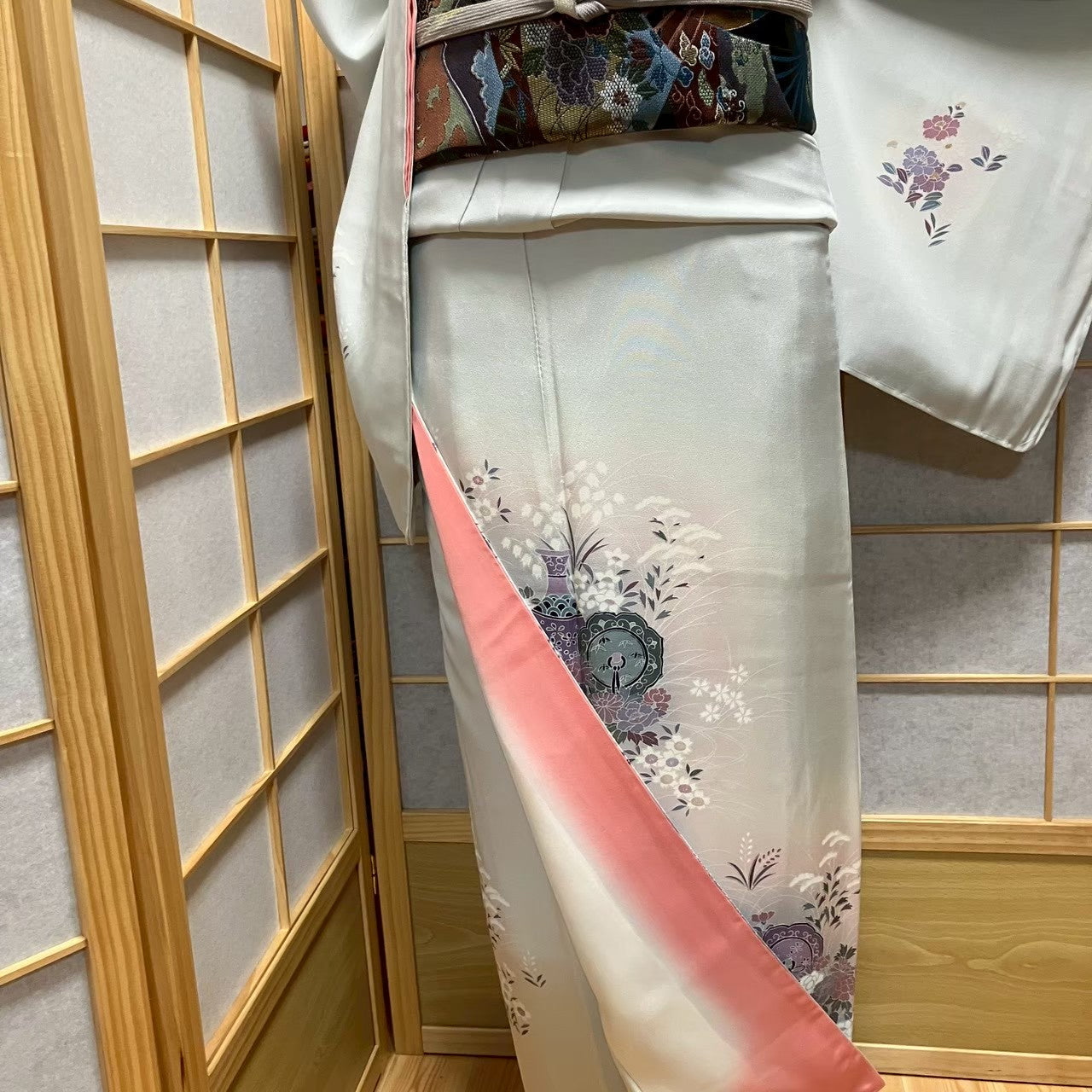 7497# Japanese Kimono Vintage Womens Silk Fabric Robe Kimono only sold