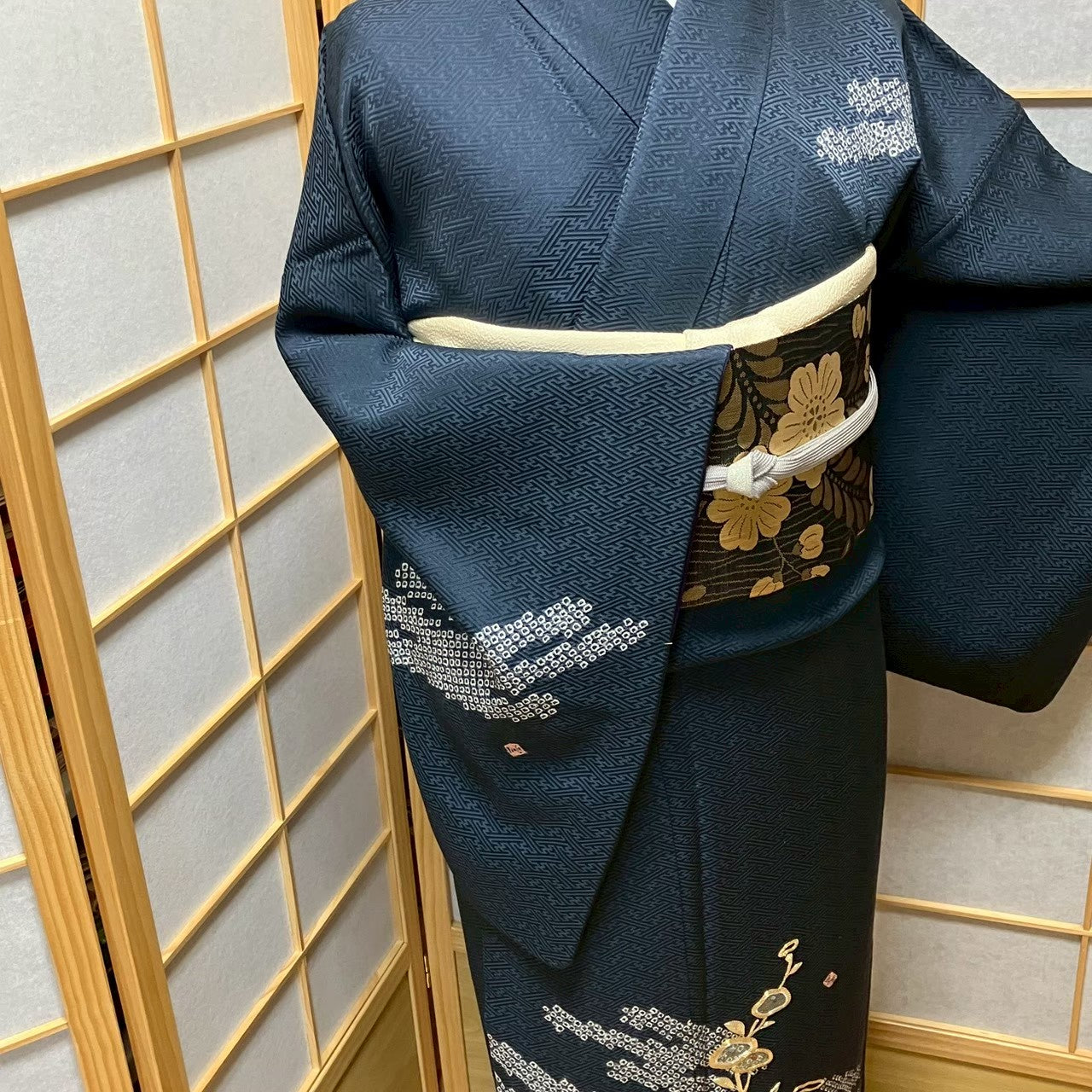 7502# Japanese Kimono Vintage Womens Silk Fabric Robe Kimono only sold Shibori