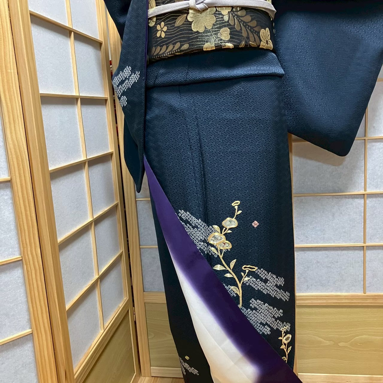 7502# Japanese Kimono Vintage Womens Silk Fabric Robe Kimono only sold Shibori