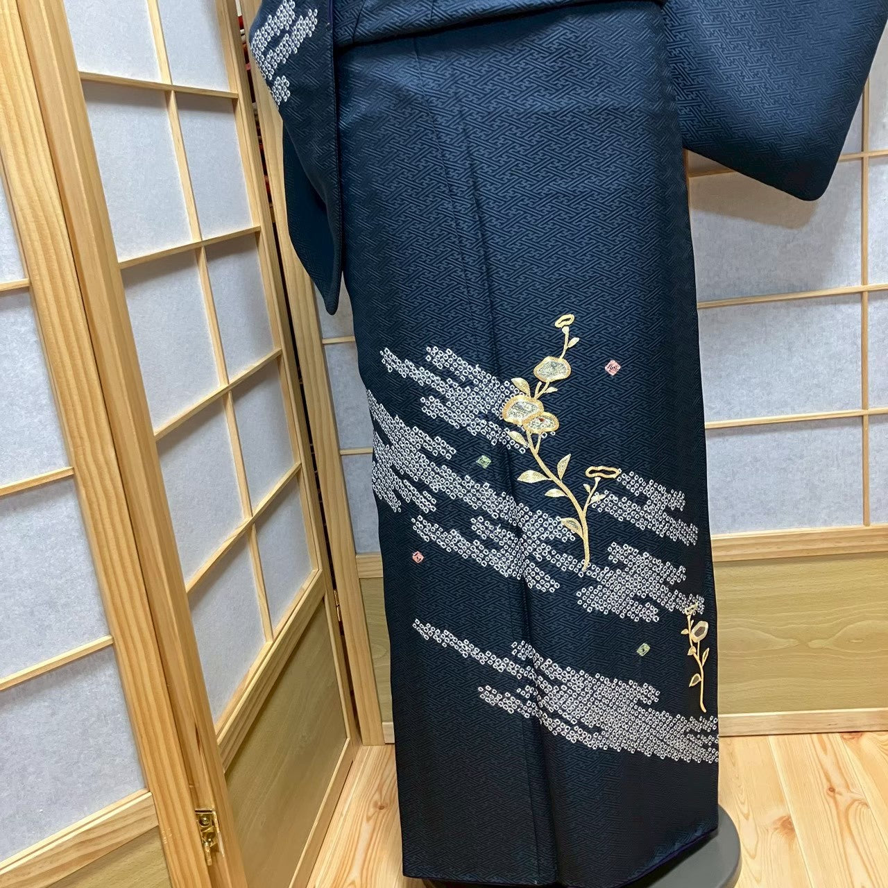 7502# Japanese Kimono Vintage Womens Silk Fabric Robe Kimono only sold Shibori