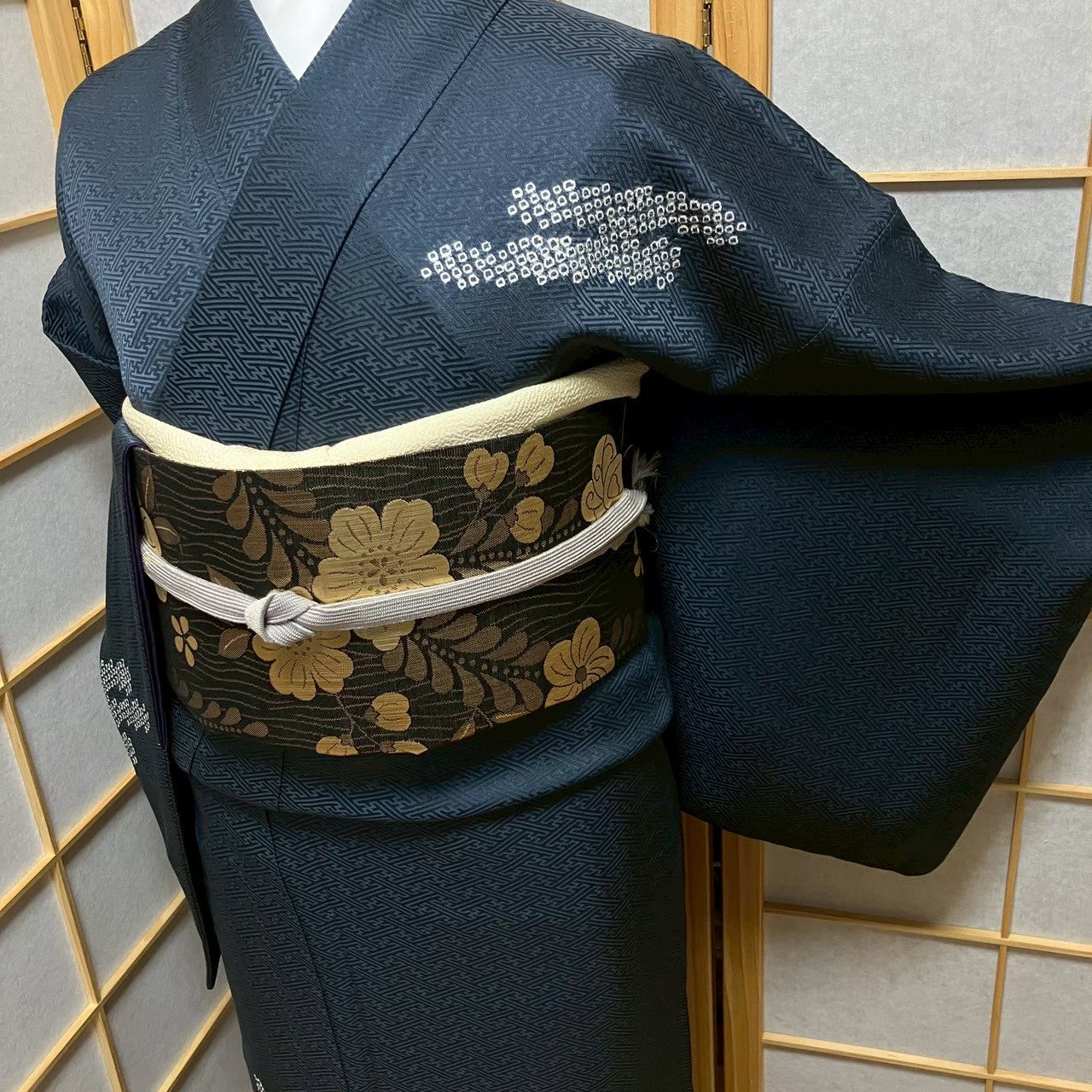7502# Japanese Kimono Vintage Womens Silk Fabric Robe Kimono only sold Shibori