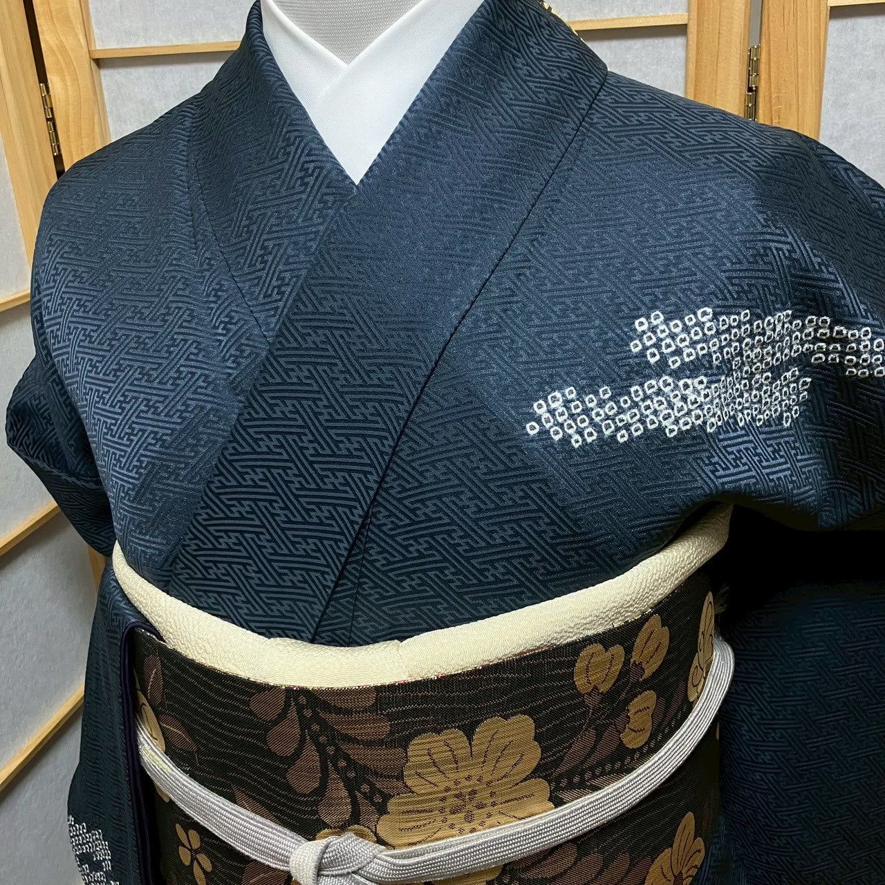7502# Japanese Kimono Vintage Womens Silk Fabric Robe Kimono only sold Shibori